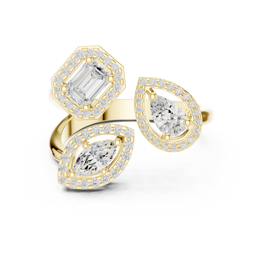 Halo Three Stone Ring - Mixed | DDLR-530