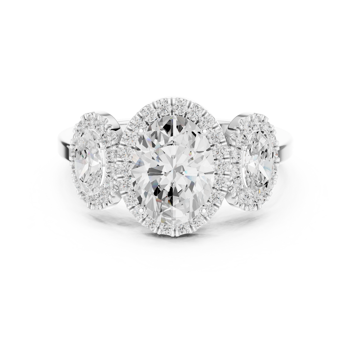 Halo Three Stone Ring - Oval | DDLR-1062