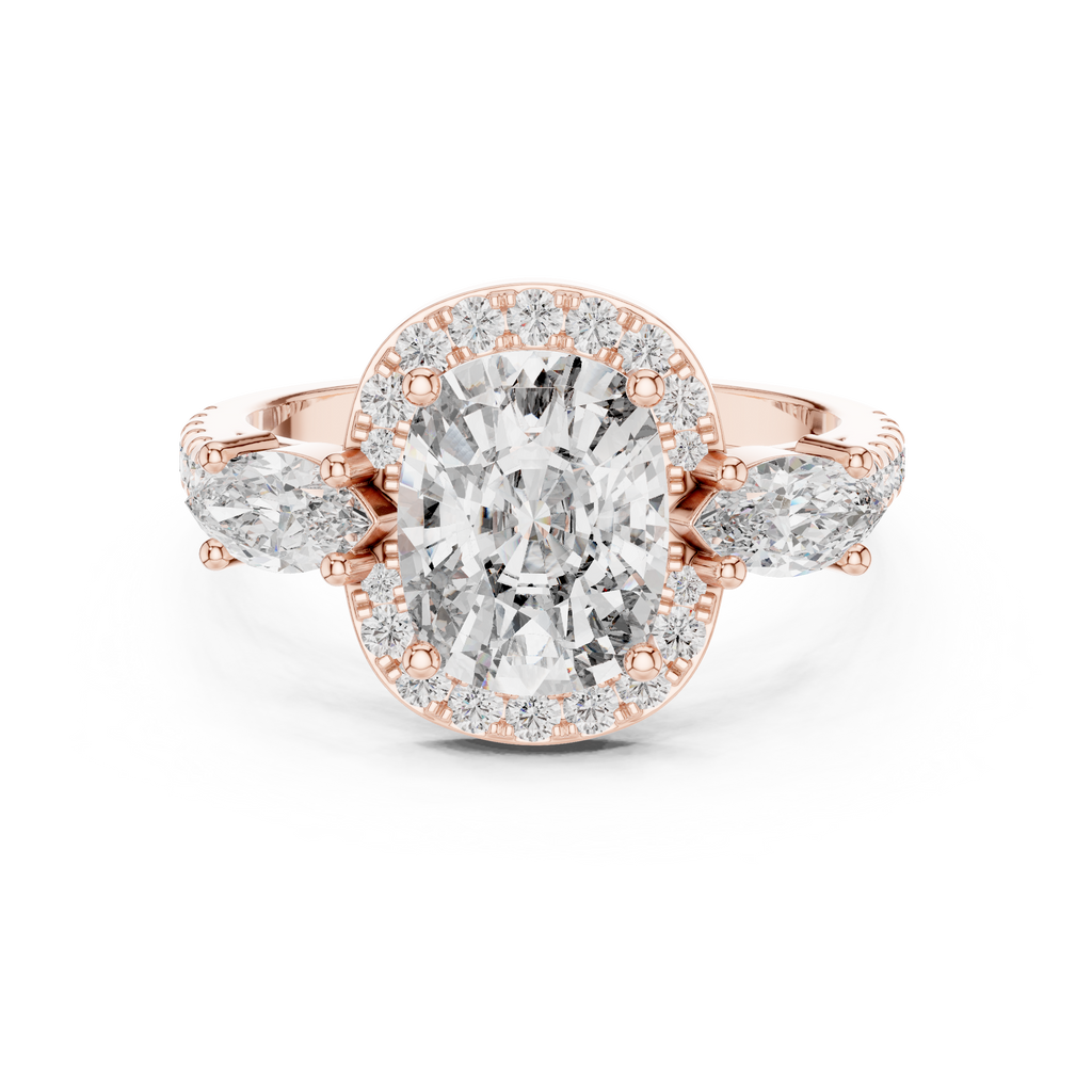 Halo Three Stone Ring - Cushion | DDLR-200