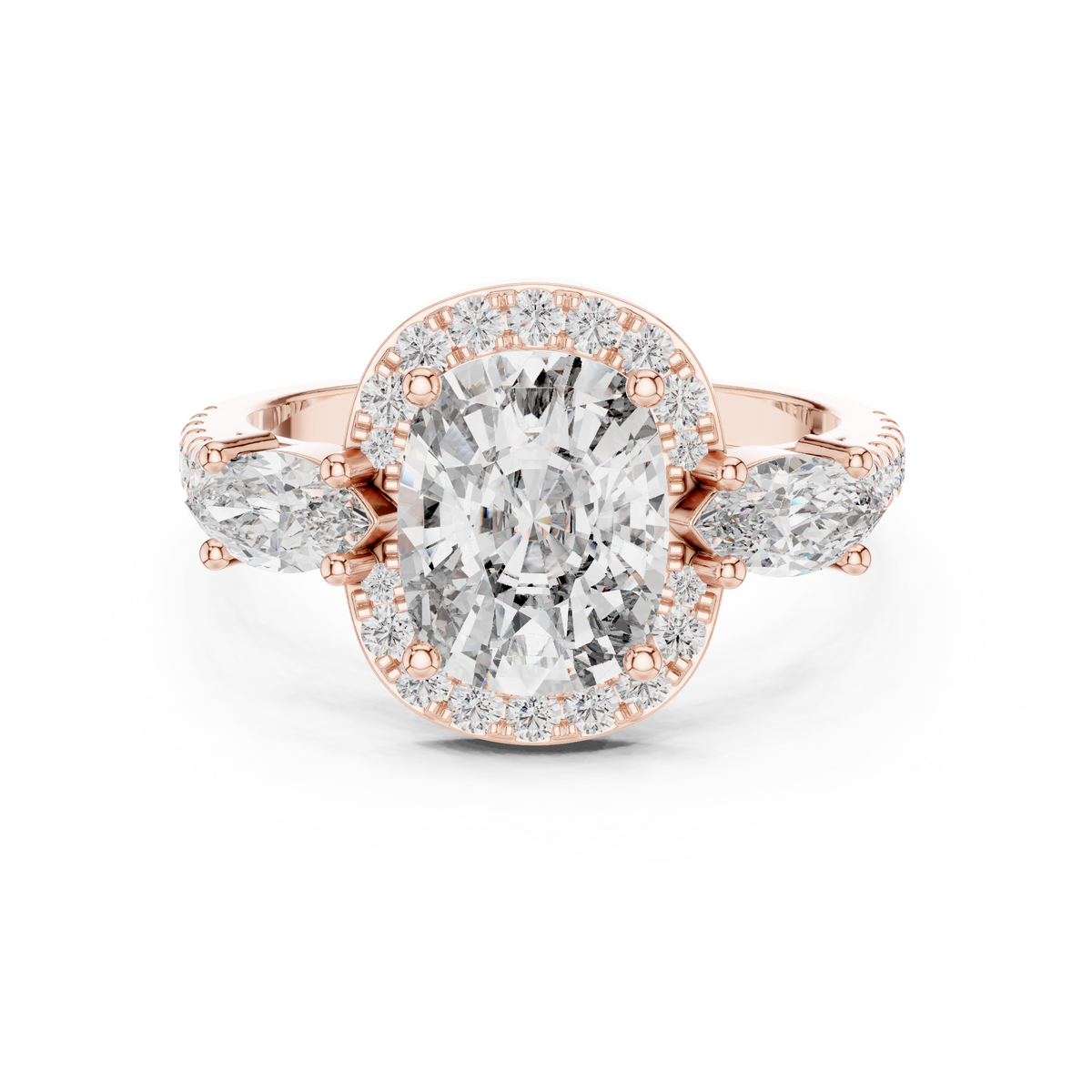 Halo Three Stone Ring - Cushion | DDLR-200