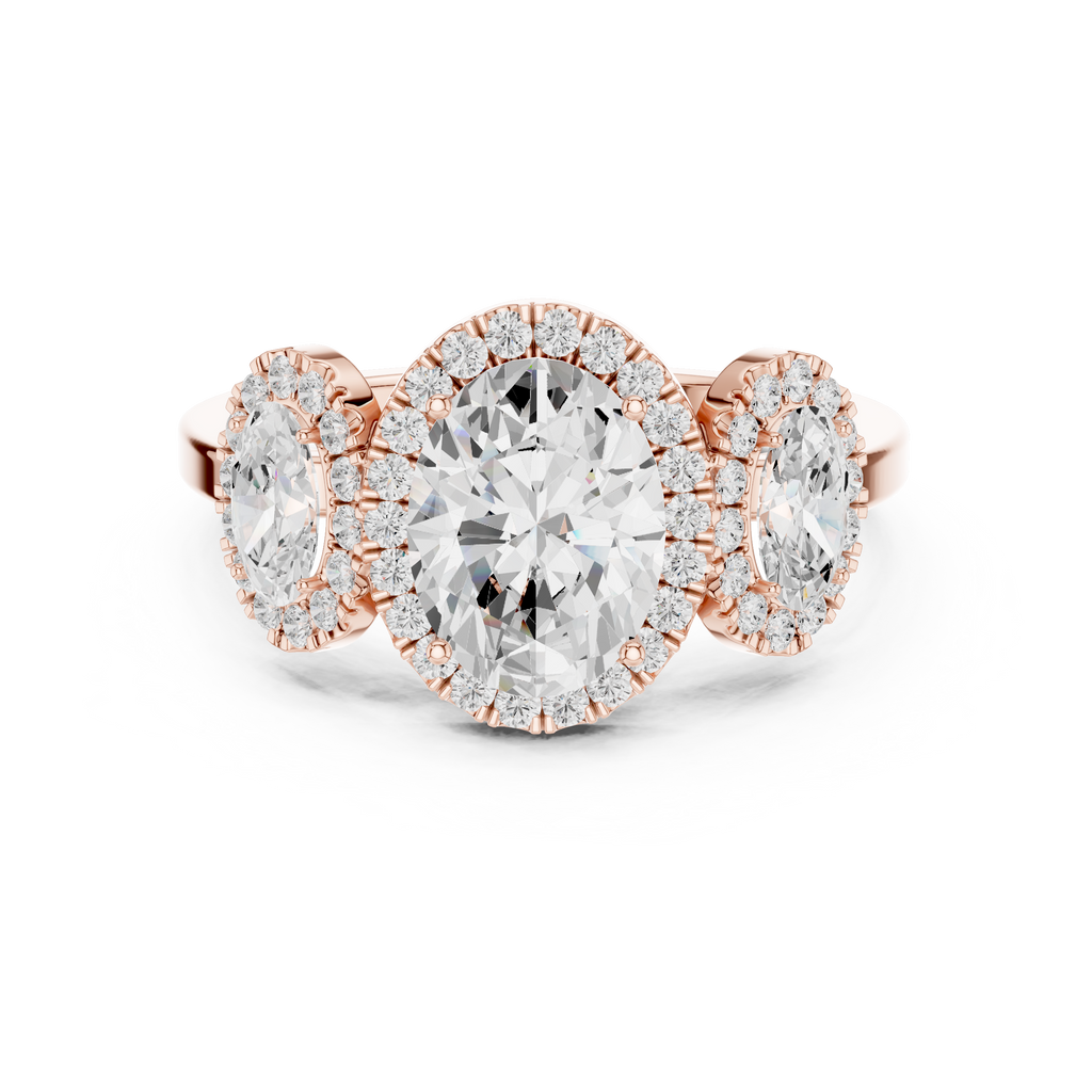 Halo Three Stone Ring - Oval | DDLR-1062