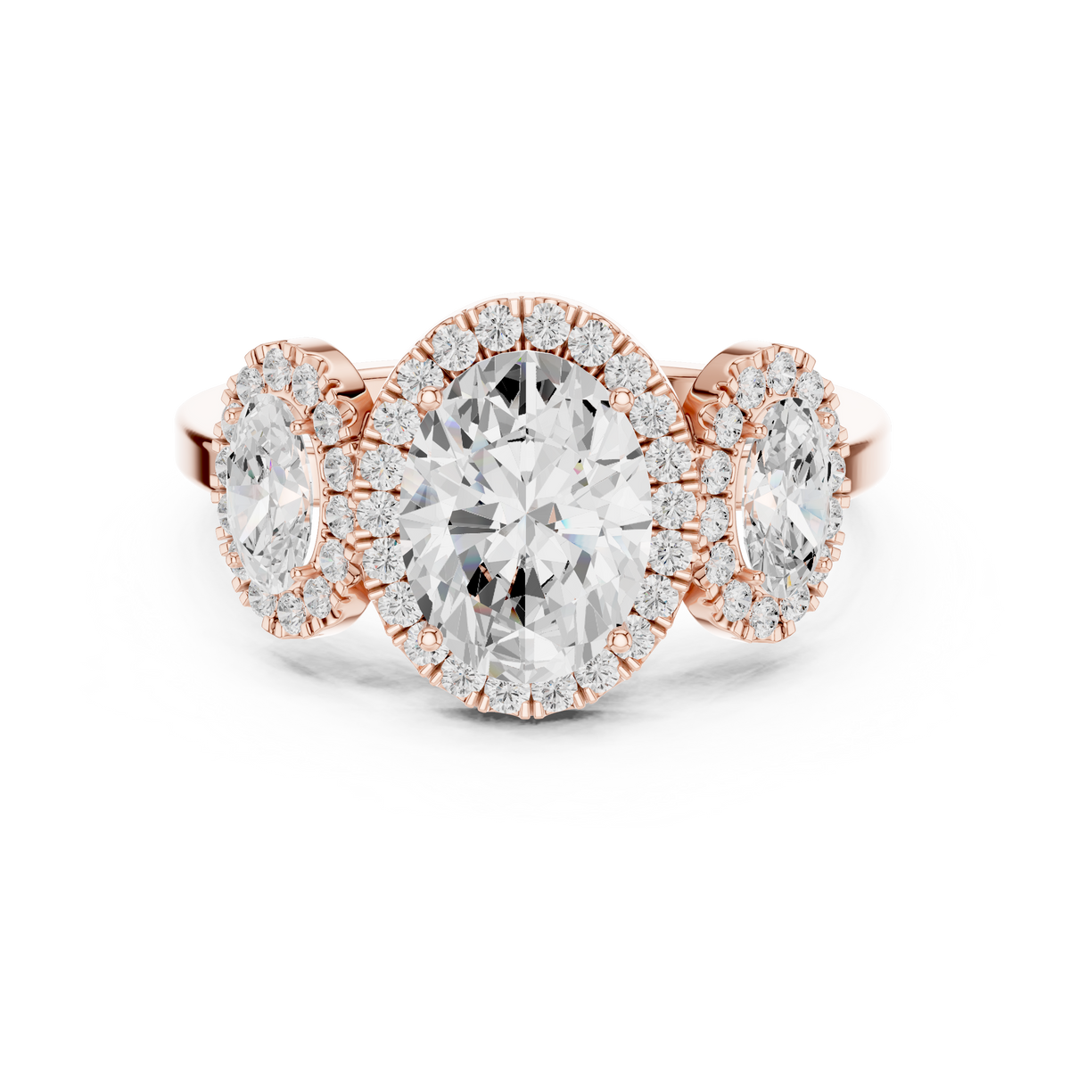 Halo Three Stone Ring - Oval | DDLR-1062