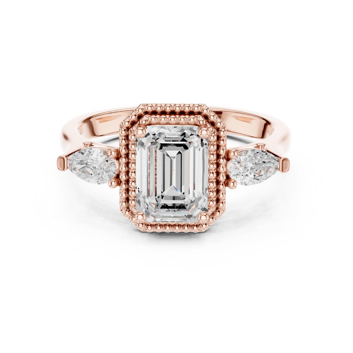 Halo Three Stone Ring - Emerald | DDLR-274