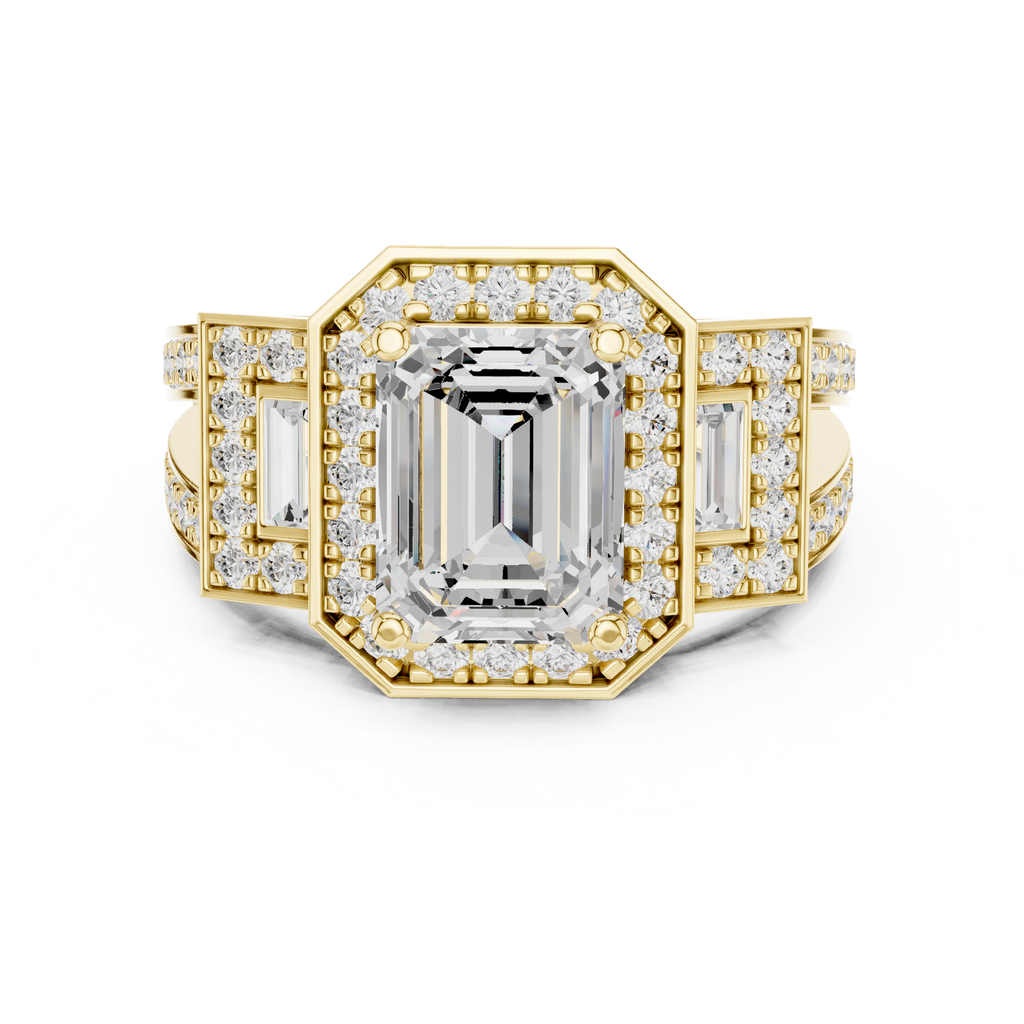 Halo Three Stone Ring - Emerald | DDLR-266