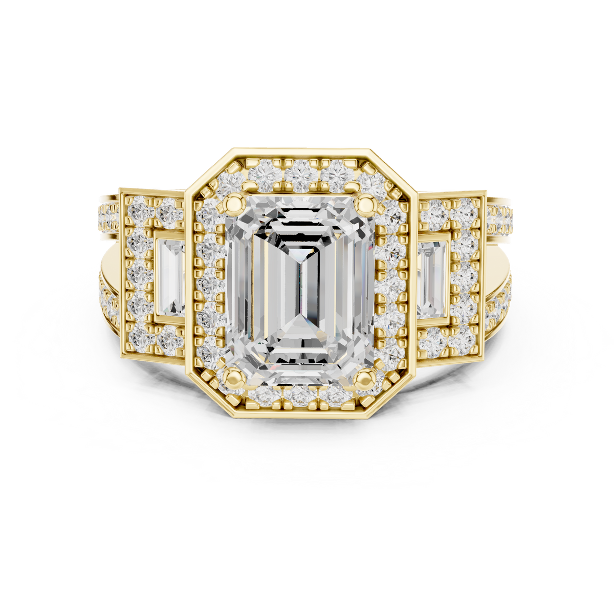 Halo Three Stone Ring - Emerald | DDLR-266