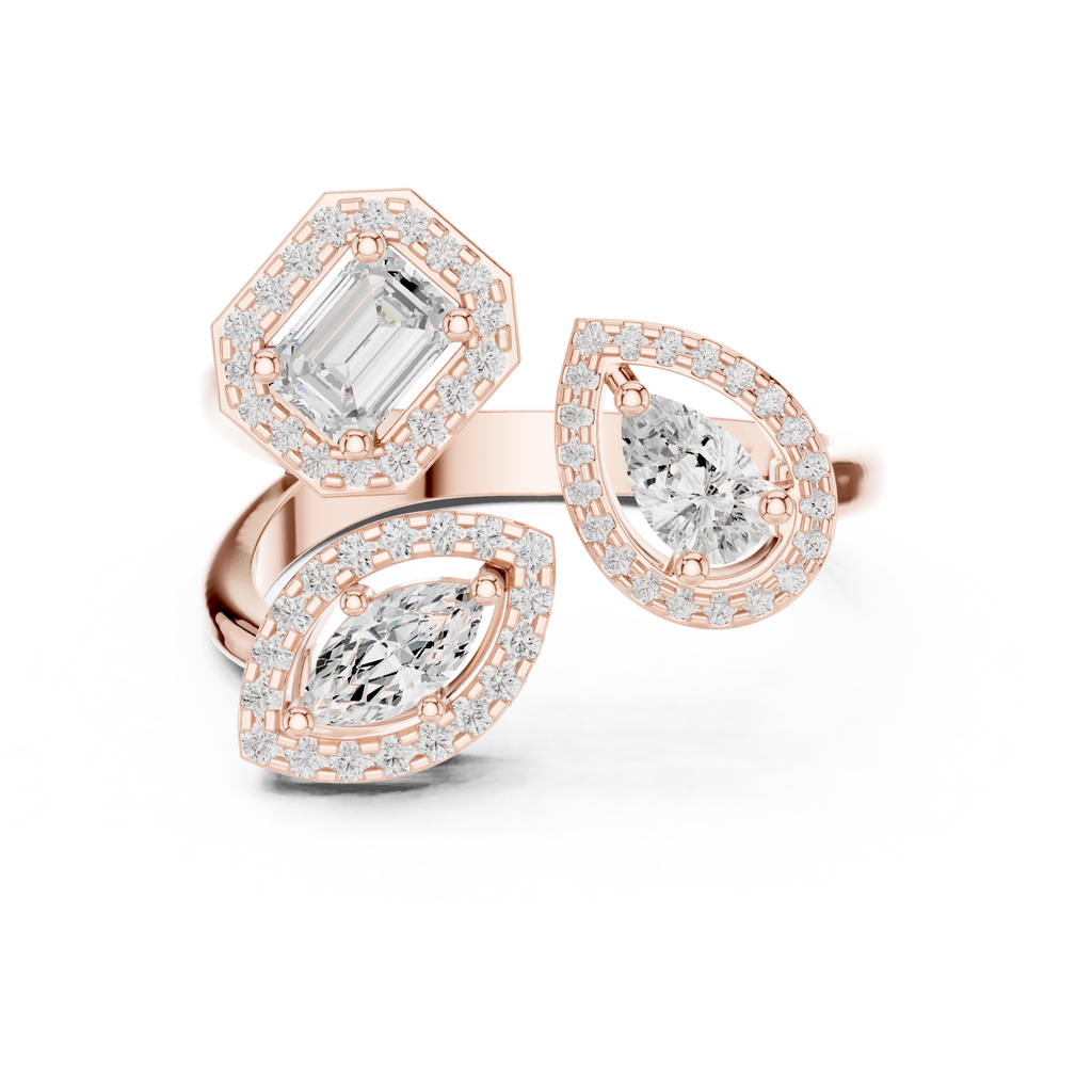 Halo Three Stone Ring - Mixed | DDLR-530