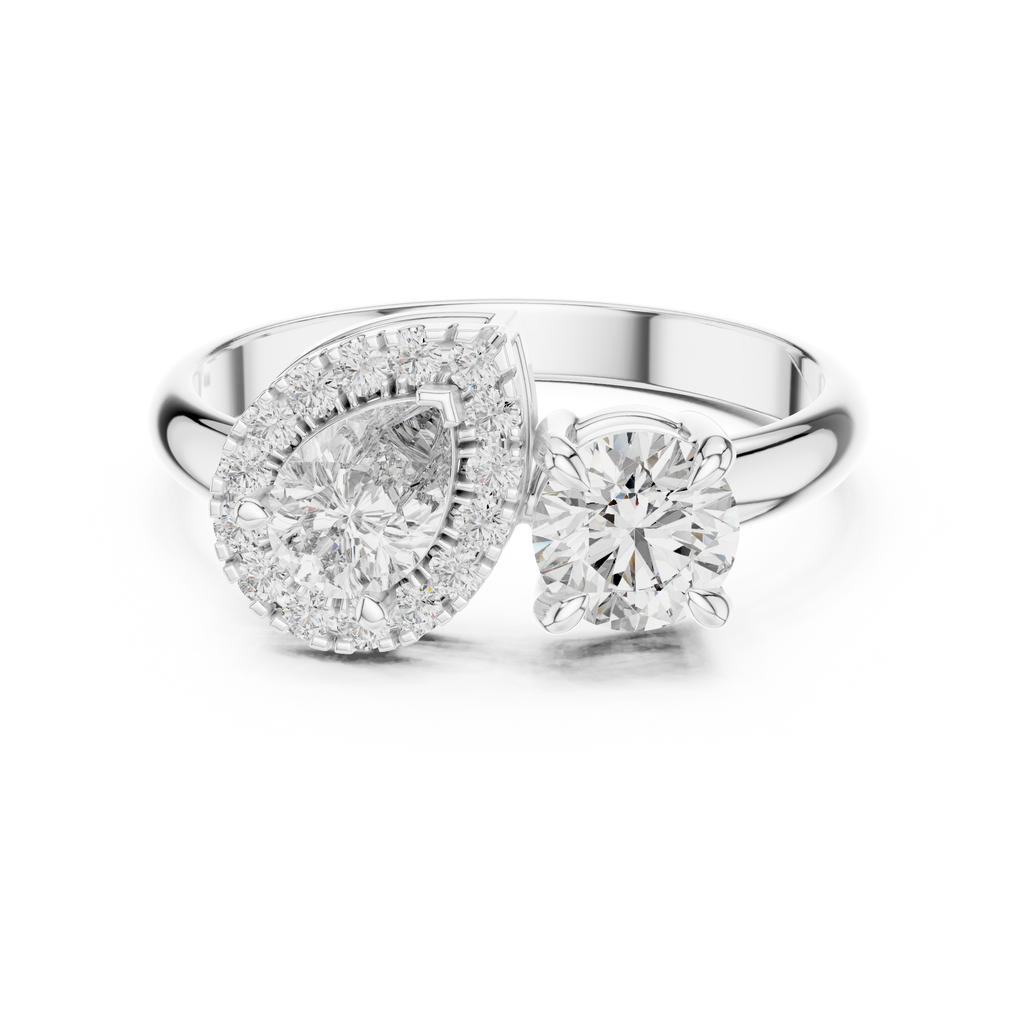 Halo Three Stone Ring - Pear | DDLR-003