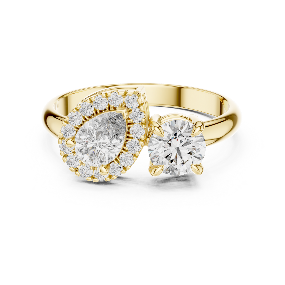 Halo Three Stone Ring - Pear | DDLR-003
