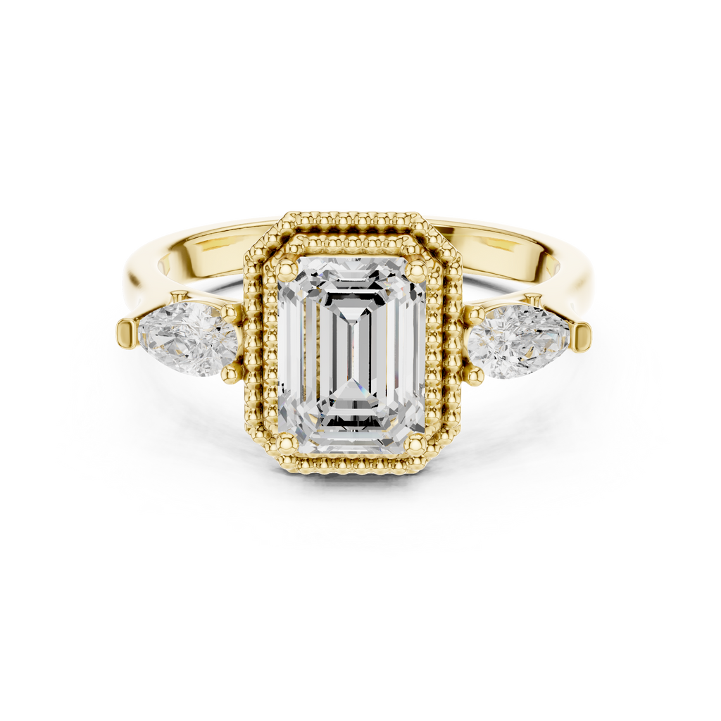 Halo Three Stone Ring - Emerald | DDLR-274