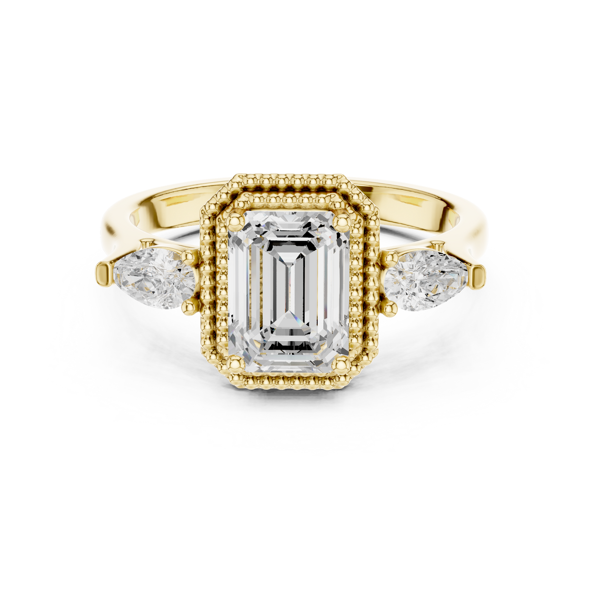 Halo Three Stone Ring - Emerald | DDLR-274