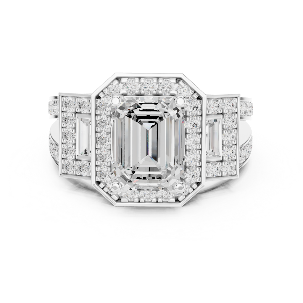 Halo Three Stone Ring - Emerald | DDLR-266