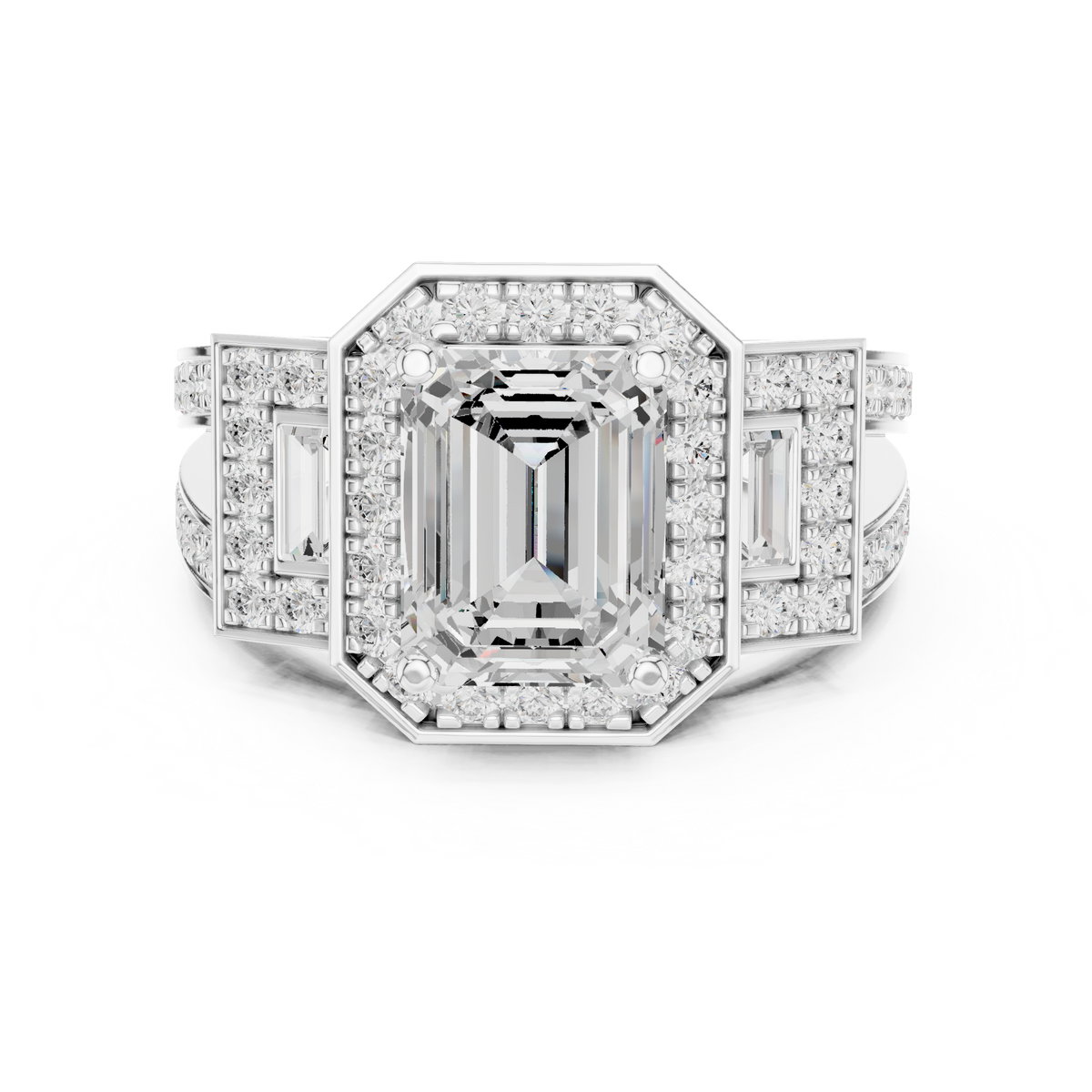 Halo Three Stone Ring - Emerald | DDLR-266