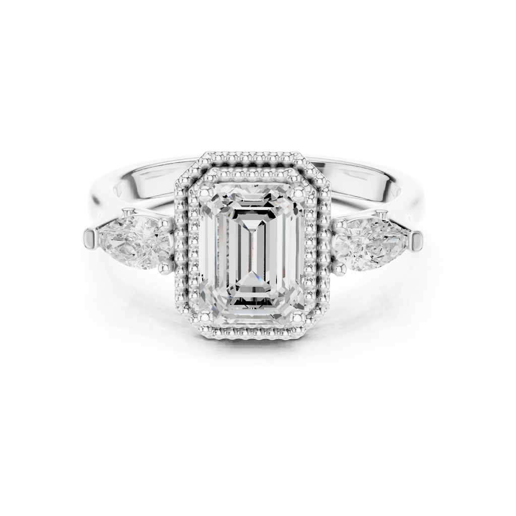Halo Three Stone Ring - Emerald | DDLR-274