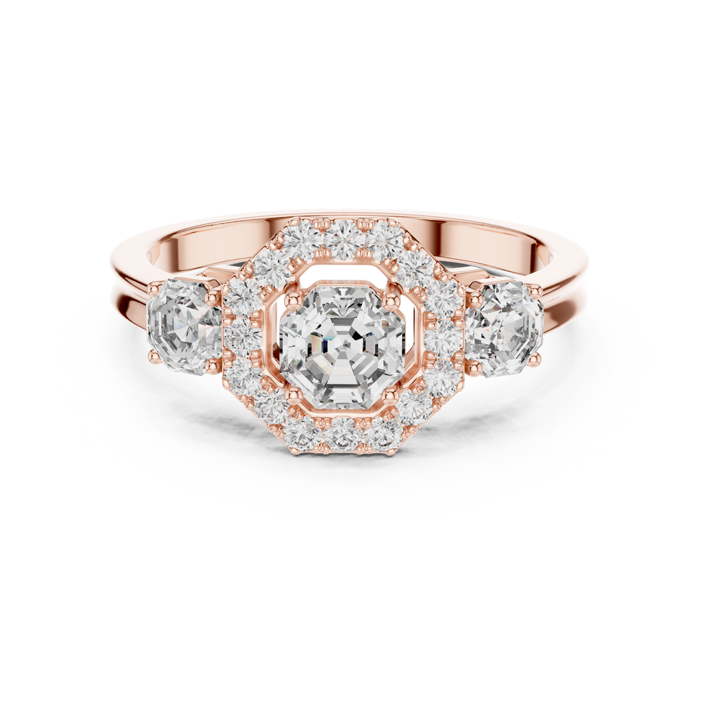 Halo Three Stone Ring - Asscher | LR-0032