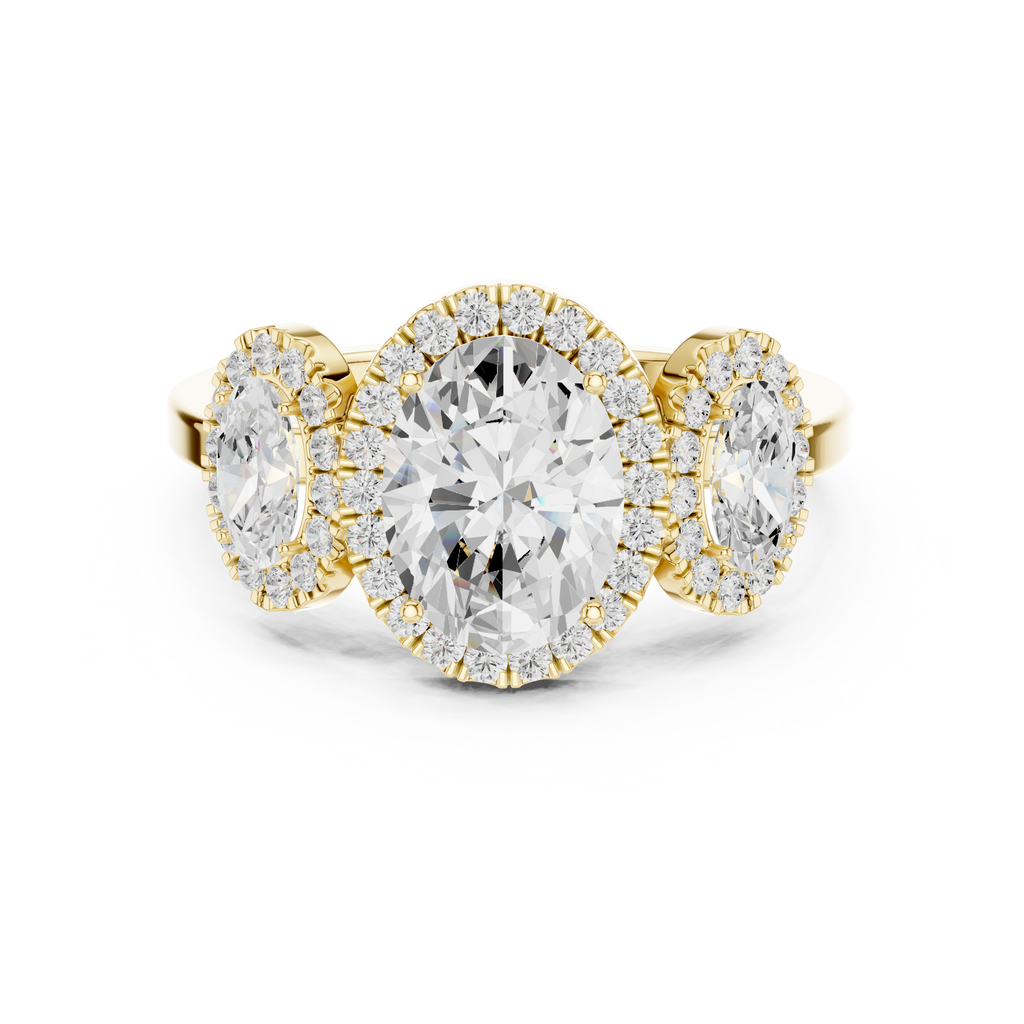 Halo Three Stone Ring - Oval | DDLR-1062