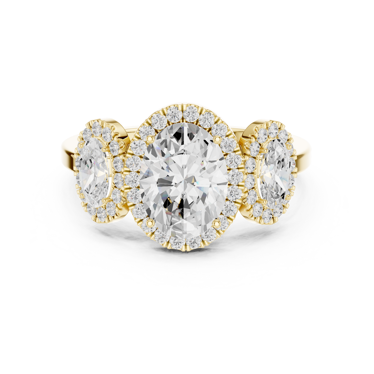 Halo Three Stone Ring - Oval | DDLR-1062