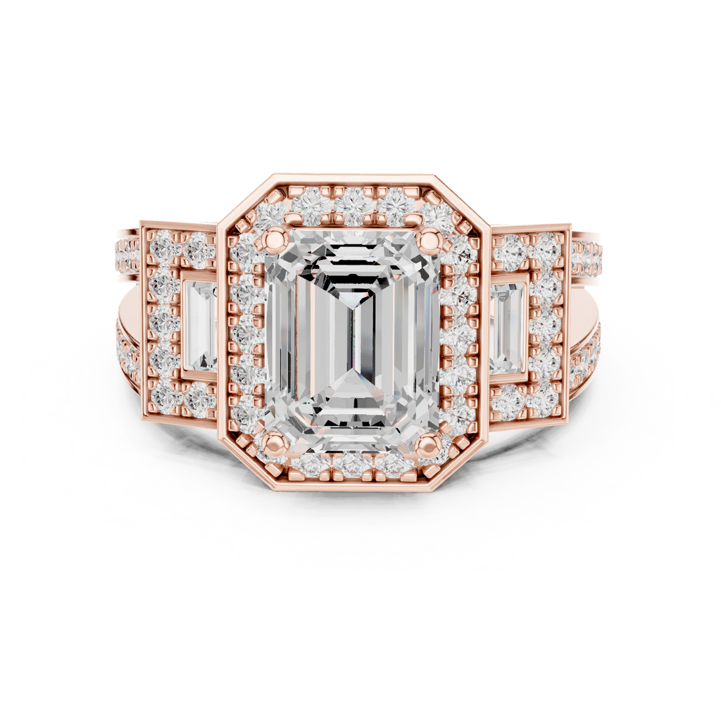 Halo Three Stone Ring - Emerald | DDLR-266