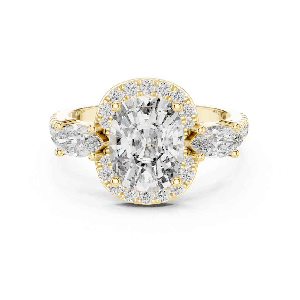 Halo Three Stone Ring - Cushion | DDLR-200