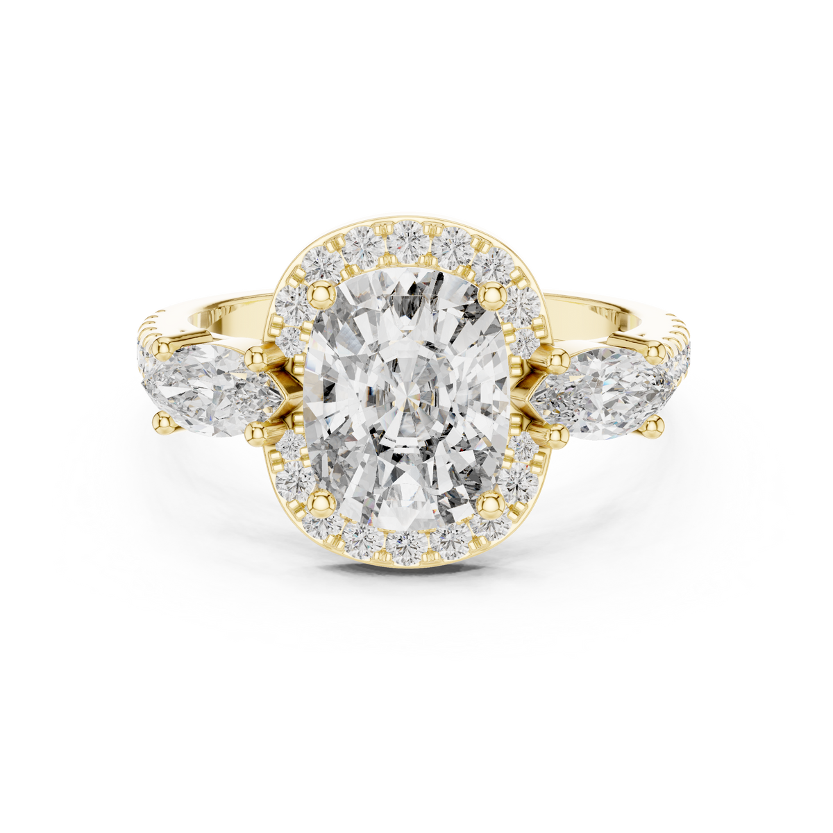 Halo Three Stone Ring - Cushion | DDLR-200