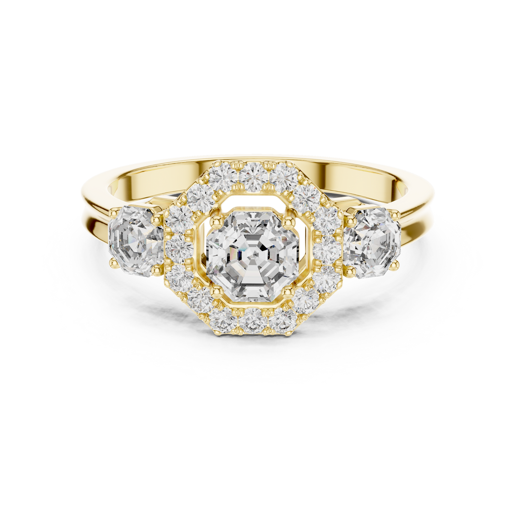 Halo Three Stone Ring - Asscher | LR-0032