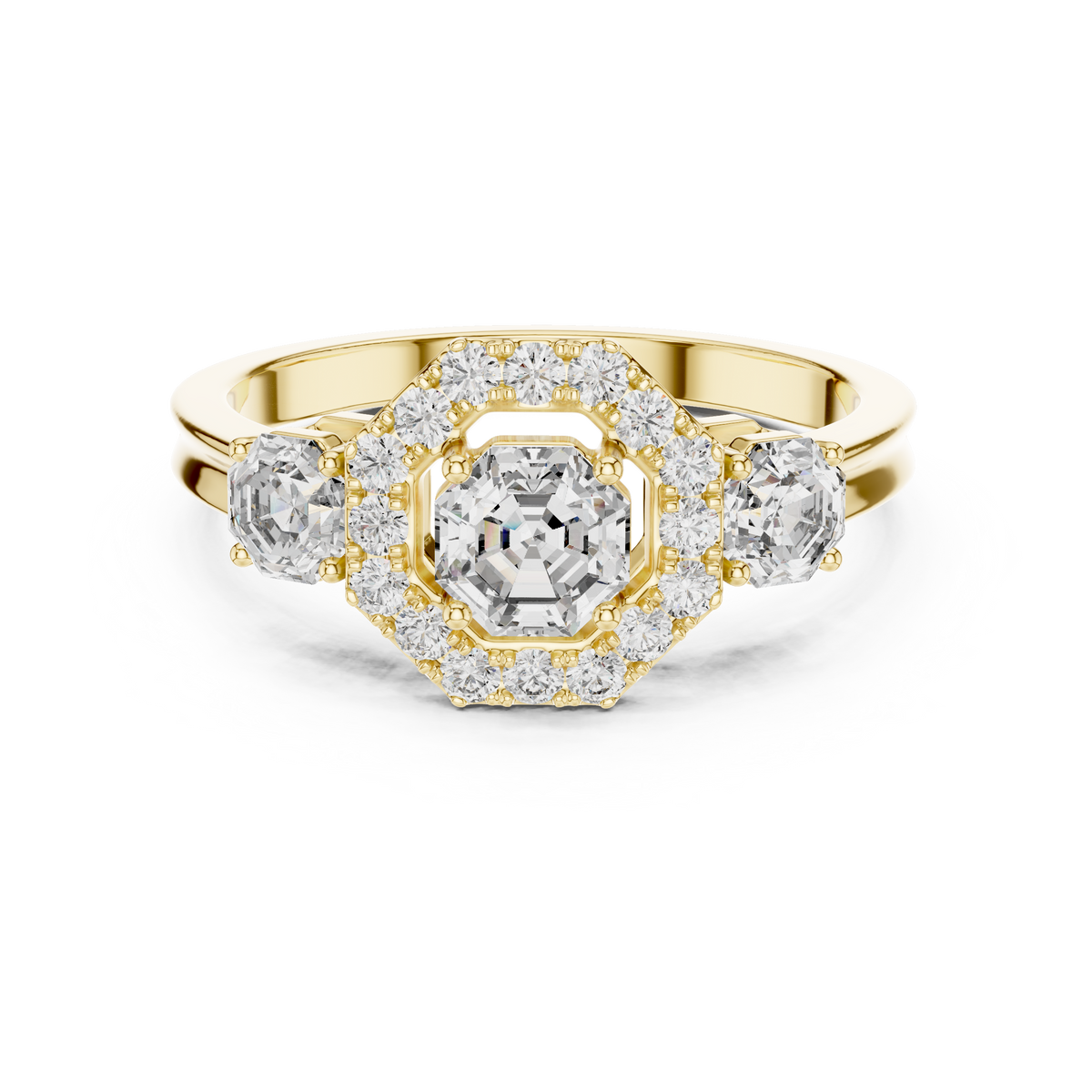 Halo Three Stone Ring - Asscher | LR-0032